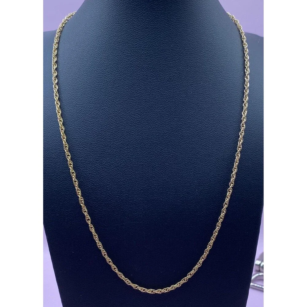 Gold Tone Rope Chain Necklace Spring Ring Clasp Yellow Link Dainty Style 17”